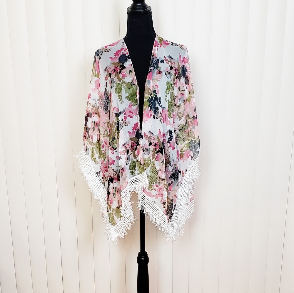FLORAL Swim Cover-Up Kimono One Size